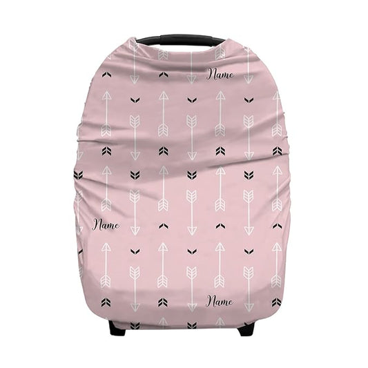 Personalized Baby Car Seat Cover for Boys Girls, Custom Nursing Covers for Breastfeeding with Name, Infant Stroller Cover, Baby Carseat Canopy for Newborn, Multiuse Car Seat Canopies, Pink Arrow