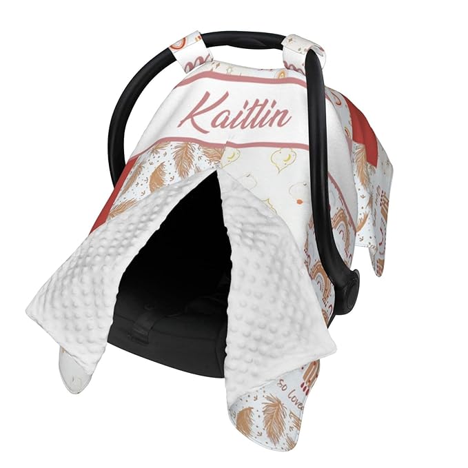 Personalized Baby Car Seat Canopy for Babies with Name, Custom Name Car Seat Covers for Girls, Colorful Rainbow Opening Minky Nursing Breastfeeding Stroller Cover Infant Carseat Canopies for Newborn