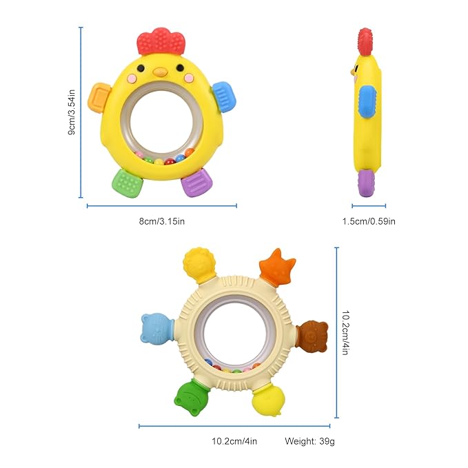 2 Pack Sensory Toys for Babies,Baby Teething Rings Toys for 0-6 6-12 Months Baby Rattle Teether Silicone Teether Relief Chew Soothing,BPA Free,Sore Gums Babys Teethers Toys