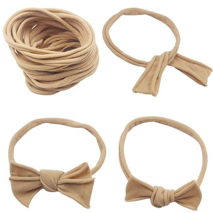 Qearl 60 Pack Soft Stretchy DIY Nylon Headbands Hair Bands Bows DIY Accessory for Newborn Baby Girls