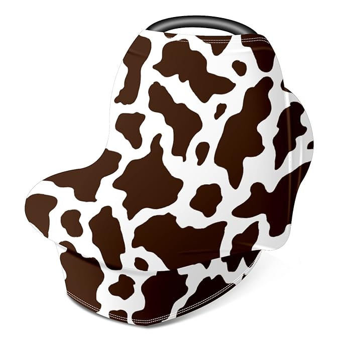 Baby Car Seat Stroller Covers Brown Cow Print Nursing Cover Breastfeeding Scarf Soft Breathable Stretchy Coverage Carseat Canopy Cover for Boys and Girls Soft Breathable Multi Use