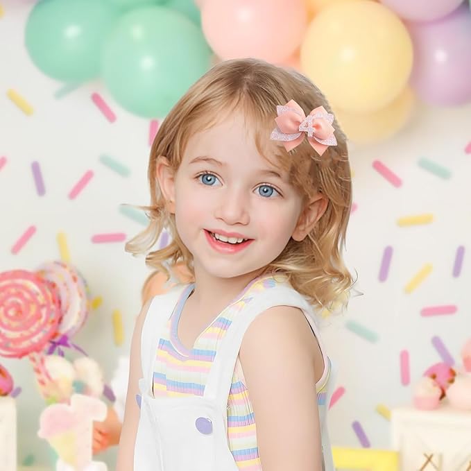 Pink Birthday Hair Bow for Baby Girls - 2Pcs Peach-pink Sprinkle Hair Clips for 4th Birthday Glitter Baby Bow Party Decorations for Girls Toddlers Hair Accessories