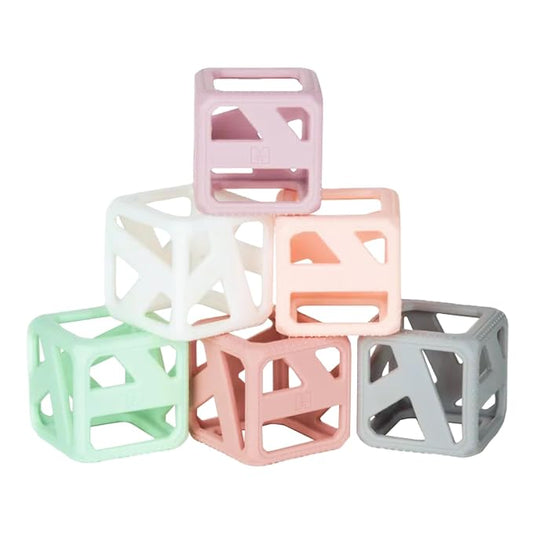 Malarkey Kids Stack N Chew - Mini Cubes Baby Chew Toy Monochrome - Develops Fine Motor Skills, Increases Grip Strength, Stimulates Hand-Eye Coordination (Pastel)