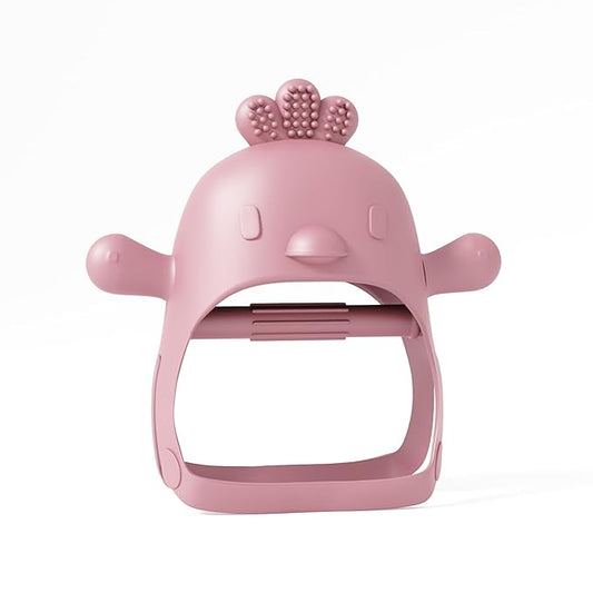Teether Toy Teether with Handle Never Drop Newborn Toys Wrist Wearable Baby Teether - Little Chick in Pink Pacifier by Muqee Peeko's Baby Teething Pacifiers