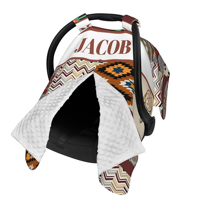 Personalized Baby Car Seat Canopy for Babies with Name, Custom Stripe Style Car Seat Covers for Boys Girls, Opening Minky Nursing Breastfeeding Stroller Cover Carseat Canopies for Infant Newborn