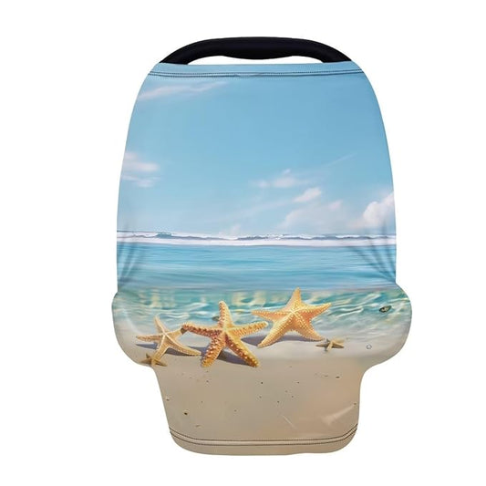 Forchrinse Hawaiian Starfish on Beach Car Seat Cover for Babies,Soft Nursing Breastfeeding Scarf Breathable Carseat Canopy for Boys Girls