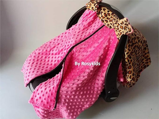 Rosy Kids Infant Carseat Canopy Cover 1pc Wind Proof Baby Car Seat Cover, Sunshade Cover, Boys and Girls, Fits Any Baby Car Seat, Hot Pink and Cheetah Print