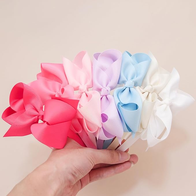 XIMA 14pcs Bows Headbands for Girls,4.5inch Baby Girls Ribbon Hair Bows Headband with Teeth for 4-12years Kids Children Teens Hair Bands Accessories