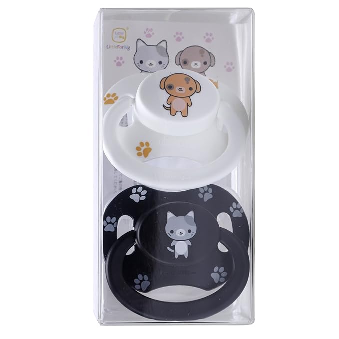 LittleForBig Bigshield Generation-II Big Sized Pacifier Printed Set - Black Kitty and White Puppy