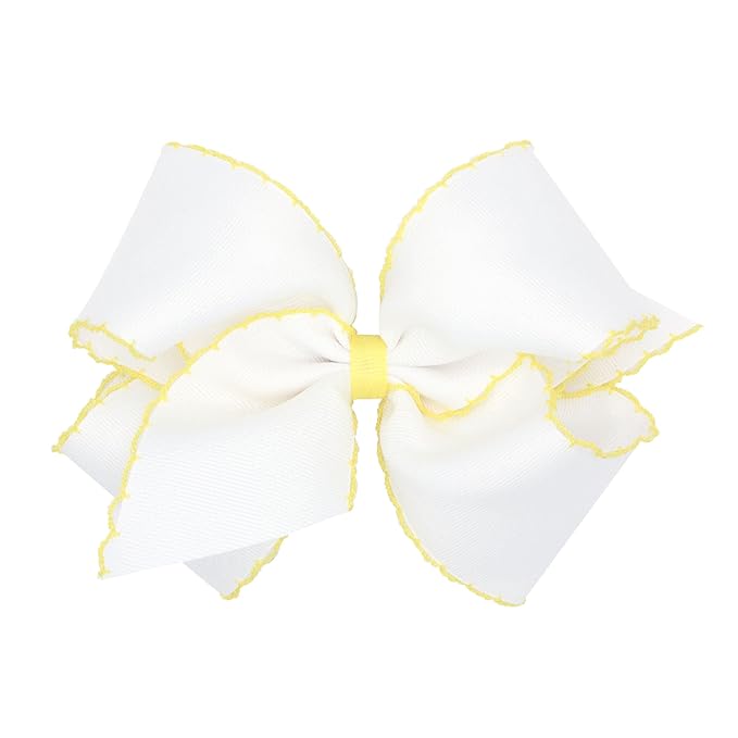 Wee Ones Girls' Classic Grosgrain Moonstitch Edge Hair Bow, No-Slip Hair Clip, Handmade, White with Yellow, King