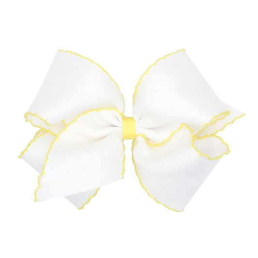 Wee Ones Girls' Classic Grosgrain Moonstitch Edge Hair Bow, No-Slip Hair Clip, Handmade, White with Yellow, King