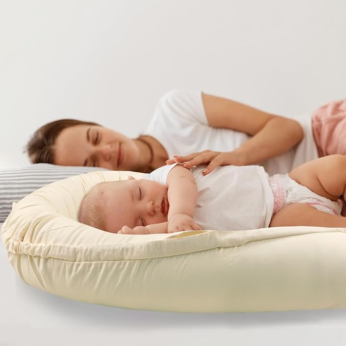 Hooyax Baby Lounger Cover Only, 100% Cotton Newborn Nest Cover, Soft Portable Baby Nest Replacement Cover for Boys Girls, Breathable Infant Lounger Covers, Baby Essential (Beige)
