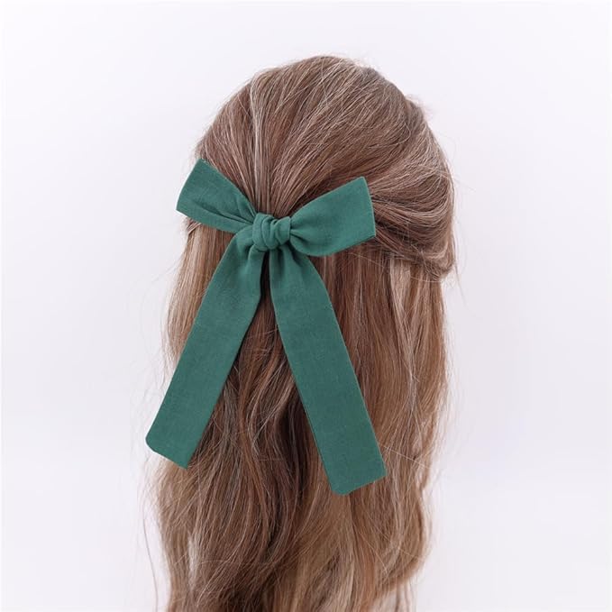 3 Styles Hair Bow Clips for Little Girls Toddler Baby Mom Women Hair Barrettes Accessories 4 Pcs Cotton Linen Bows Forest Green