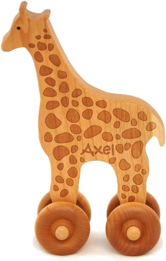 Personalized Wooden Toy Giraffe Car – Handmade Push Toy for Toddlers & Kids with Custom Name Option, Classic Gift for Birthdays and Keepsakes