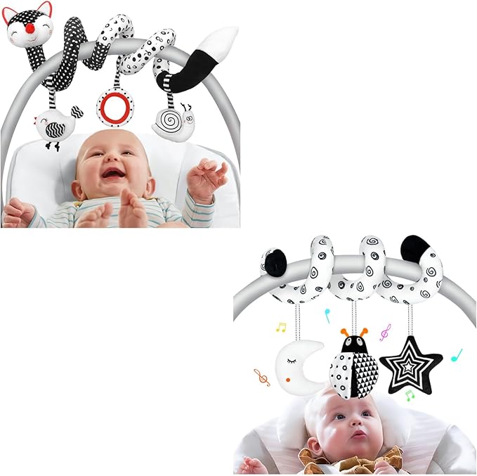XIXILAND Car Seat Toys for Babies 0-6 Months & Black and White Baby Toys, Baby Toys 0-3 Months Developmental Infant Toys, High Contrast Baby Toys for Crib Mobile, Baby Toys Gift for 0 3 6 9 12 Months