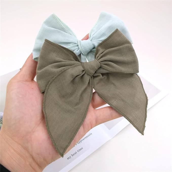 Pack of 4 Gorgeous Fable Bow Hair Clips for Girls Women Linen Hair Bow Alligator Clips Toddler Baby Mom Young Girl Hair Accessories (Mustard/Sage)