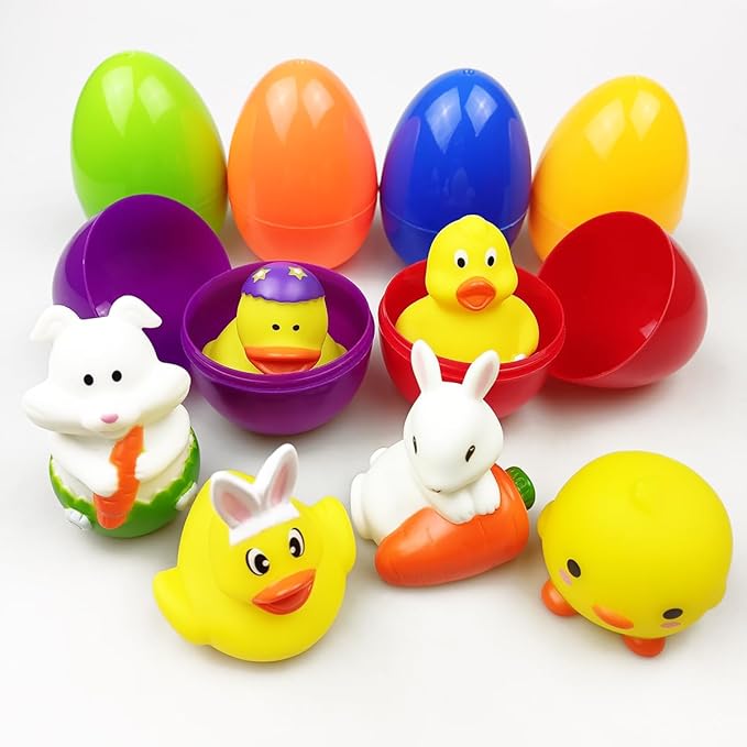 Jofan 6 Pack Prefilled Jumbo Plastic Easter Eggs with Light Up Bath Toys Inside for Kids Boys Girls Toddlers Easter Basket Stuffers Gifts Party Favors