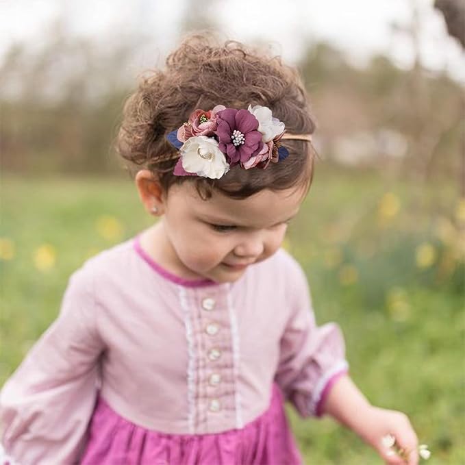 OOSAKU Baby Girl Flower Headbands Set Elastic Floral Headbands Soft Nylon Hair Band for Newborn Toddler Hair Accessories (Z3)