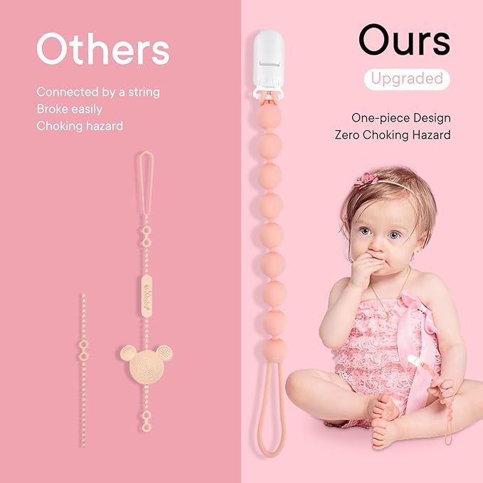MINMUNJIU Baby Girl Newborn Essentials, 4 Pack Silicone Pacifier Clips for Girls, One Piece Flexible Soft Binky Clips Baby Stuff and Gifts for Girls