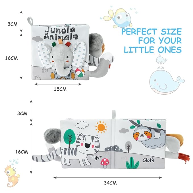 Vicloon Cloth Books, 3D Touch and Feel High Contrast Cloth Book, Baby Books Toys for Baby 0-12 Months, Soft Sensory Crinkle Book for Infants Toddler, Newborns Shower (Elephant)