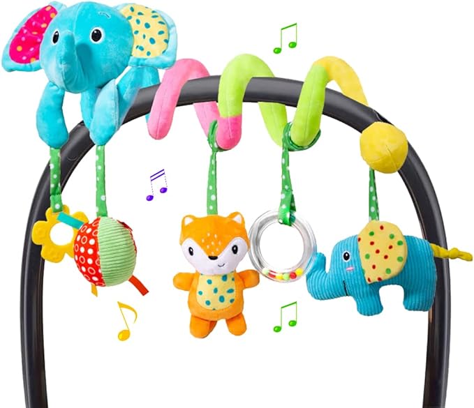 willway Car Seat Toys, Infant Spiral Plush Hanging Toys for Car Seat Stroller Crib Bassinet Mobile with BB Squeaker Rattles, Baby Toy for 0 3 6 12 Months