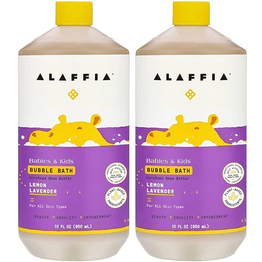 Alaffia Bubble Bath for Babies & Kids, Lemon Lavender 2-Pack – Long-Lasting, Moisture-Rich Bubbles with Shea Butter, 32 Fl Oz Ea