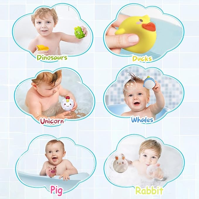 Bath Toys Toddler No Hole Bath Tub Toys for Baby 6-12 Months Toys 12-18 Months 6PCS Animal Floating Bathtub Toys for Kids 1-3 Baby Shower for Infant Boys Girls