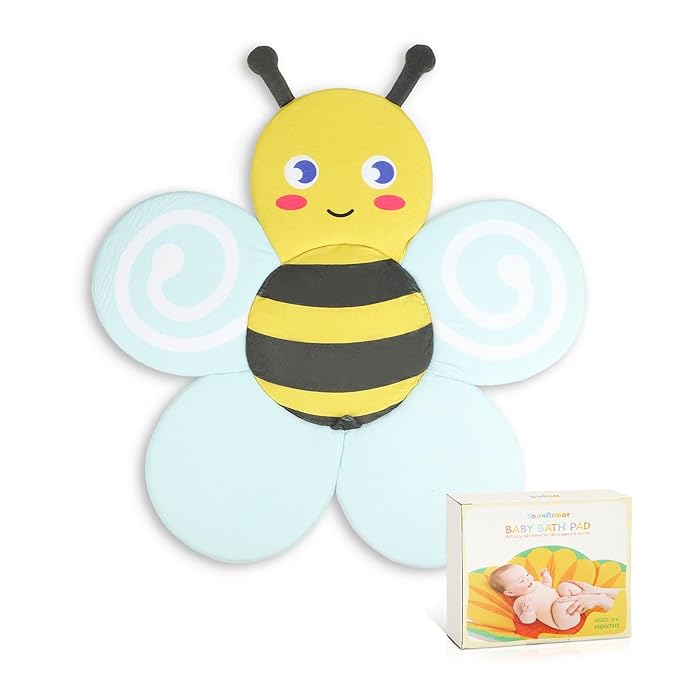 YooxArmor Baby Bath Pad for Infant Bathtub Sink, Non-Slip Flower Bathtub for Infants 0-6 Months, Soft Baby Sink Bath Cushion for Babies Bath Time, Newborns Bath Essentials Must Haves-Bee