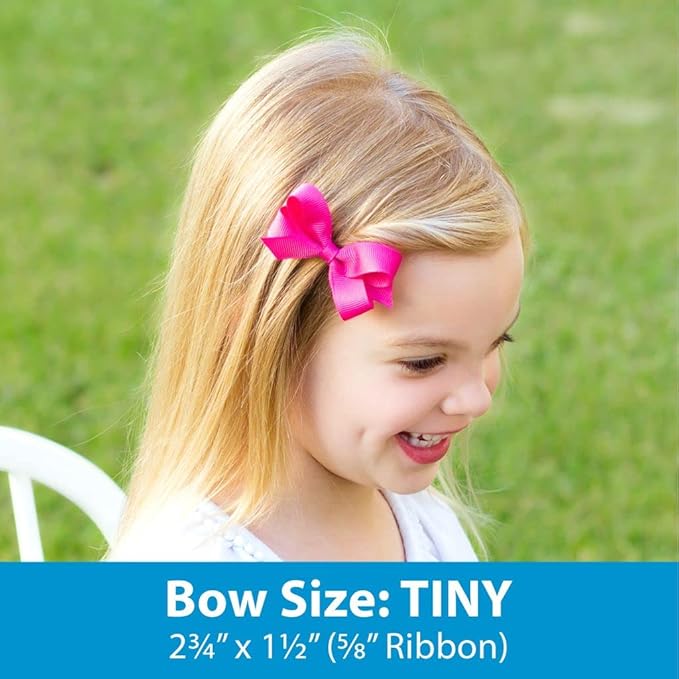 Wee Ones Girls' Classic Grosgrain Hair Bows with Plain Wrap Center, No-Slip Hair Clip, Handmade, Shocking Pink, Tiny