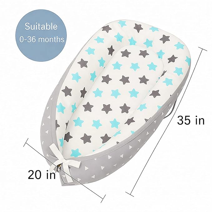 Newborn Baby Lounger with Adjustable Safety Bumper, Hypoallergenic Infant Support & Rest Pillow for Travel, Tummy Time & Co-Zone Comfort, Lightweight 3.31 lbs