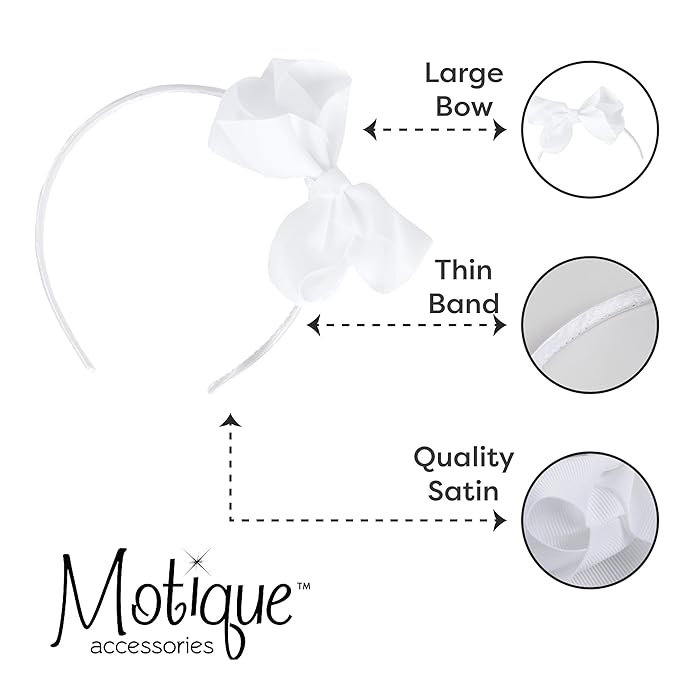 Motique Accessories Headband With Side Grosgrain Bow - White