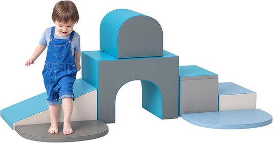 Qaba 7-Piece Baby Soft Play Equipment, Toddler Crawling Climber for Creativity and Shape Discovery with Easy-to-Clean Surface, Climbing Toy for Toddlers, Contemporary