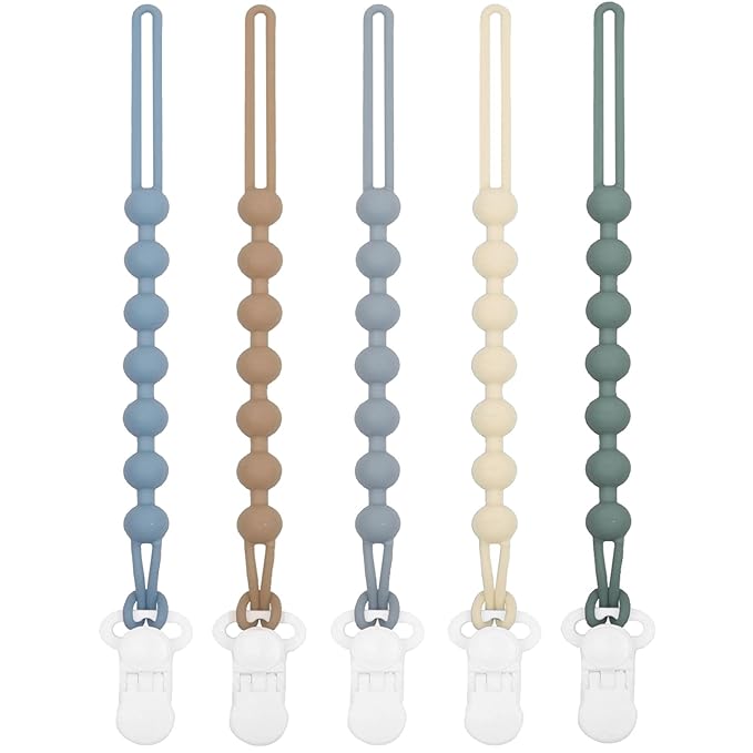 5-Pack Silicone Pacifier Clip, One-Piece Silicone Pacifier Holder Clip for Boys & Baby Girl Binky Clips Rust-Free Holders Unisex Newborns Shower Birthday Gifts (Blue)
