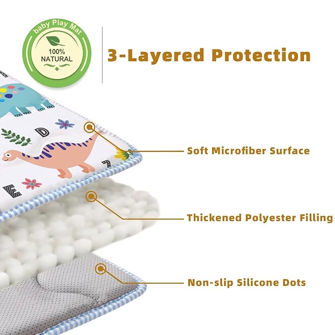 Baby Play Mats for Floor, 50x50 Playpen Mat Thick Soft Crawling Mat Non-Slip Cushioned Playmats for Baby Toddlers Infants Activity & Tummy Time, Foldable & Machine Washable Playmat (Dinosaur,50x50)