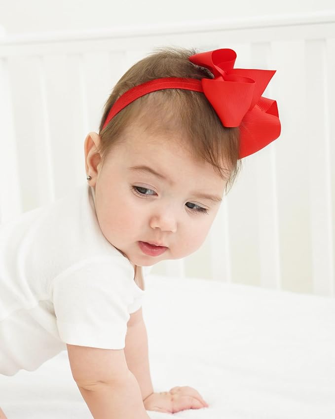 jollybows 40pcs Baby Girls Grosgrain Ribbon Hair Bows Headbands 4" Elastic Hair Band Hair Accessories for Infants Newborn- Natural Color Set