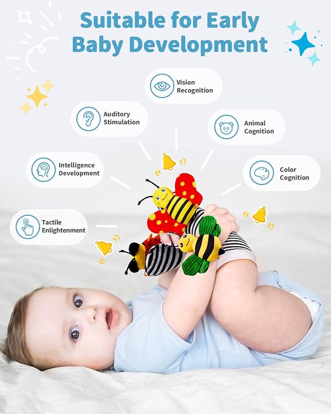 Baby Toys 0-6 Months: Baby Rattles 0-6 Months Infant Toys Baby Wrist Rattle Socks for 6-12 Month Baby Boy Girl Gifts Easter Basket Stuffers