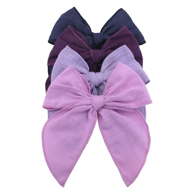 Pack of 4 Gorgeous Fable Bow Hair Clips for Girls Women Linen Hair Bow Alligator Clips Toddler Baby Mom Young Girl Hair Accessories (Lilac/Navy)