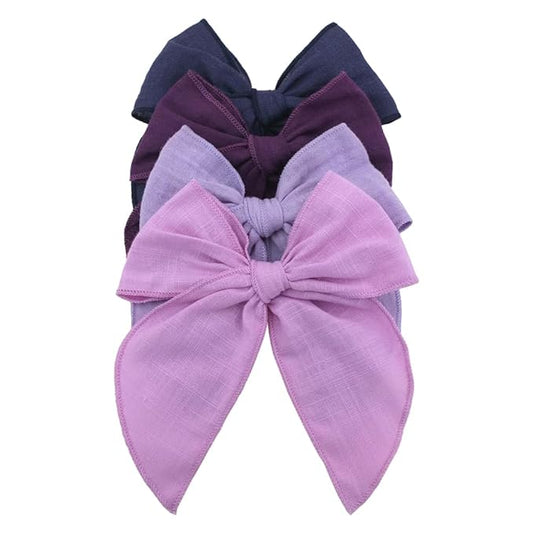 Pack of 4 Gorgeous Fable Bow Hair Clips for Girls Women Linen Hair Bow Alligator Clips Toddler Baby Mom Young Girl Hair Accessories (Lilac/Navy)