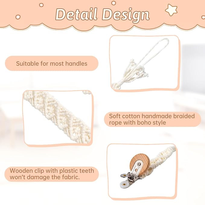 Boho Pacifier Clip for Boys Girls Pacifier Holder Leash Wooden Clips Handmade Braided Cotton Unisex Baby Shower Birthday Gift Christmas Gift (Pattern 8)