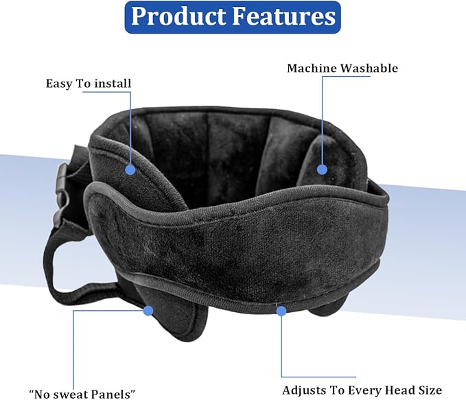 Car Seat Head Support, Soft Comfortable Adjustable Seat Neck Relief Support Band for Sleeping Kids, Automotive Headrest Holder Strap for Toddler Children Infant, Universal Fit (Black)
