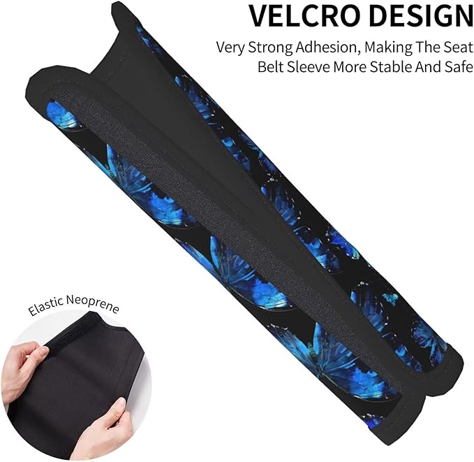2PCS Car Seat Belt Cover Cushion Butterfly Seatbelt Shoulder Blue Butterflies Soft Car Seat Belt Strap Cushion Protect Your Neck and Shoulder Car Accessories Seat Belt Pad for Car Truck Vans