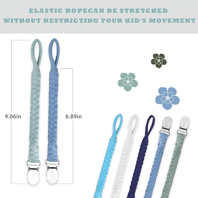 Braided Pacifier Clip for Boys & Baby Girl, Binky Clips Pacifier Holder 100% Handmade Teething Straps Unisex Design