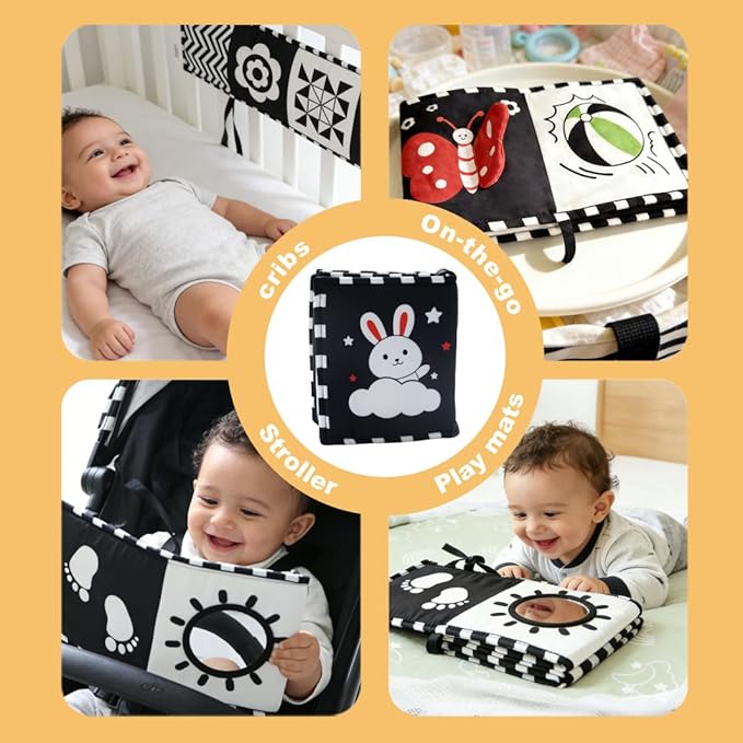 Aila+Aiden Baby Toys, Tummy Time High Contrast Newborn Toys 0-3 Months, Soft Baby Book, Visual Stimulation Montessori Sensory Infant Baby Book (Black White and Colorful)