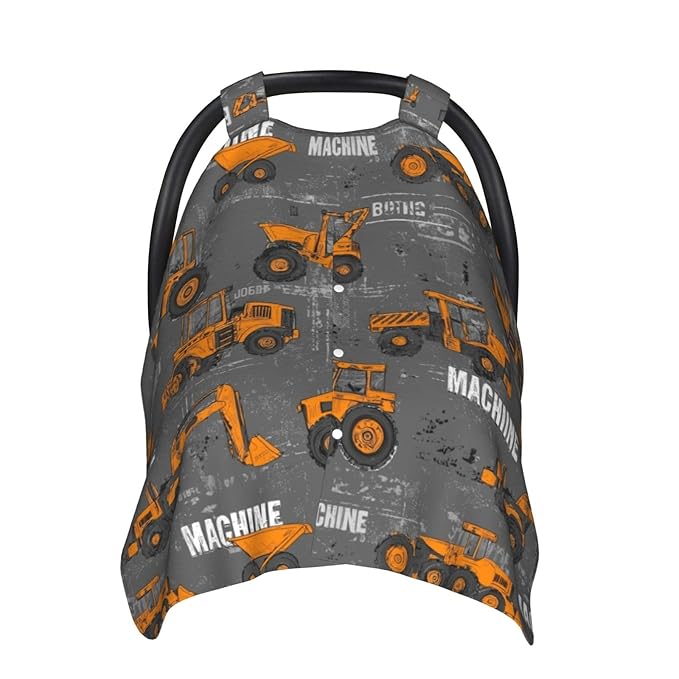 KiuLoam Cartoon Style Construction Machines Baby Car Seat Canopy, Nursing Cover for Mom Breastfeeding Scarf, Infant Car Seat Cover/Multiuse Baby Stroller Covers for Babies Boys Girls