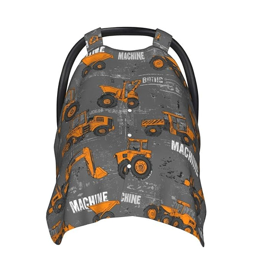 KiuLoam Cartoon Style Construction Machines Baby Car Seat Canopy, Nursing Cover for Mom Breastfeeding Scarf, Infant Car Seat Cover/Multiuse Baby Stroller Covers for Babies Boys Girls