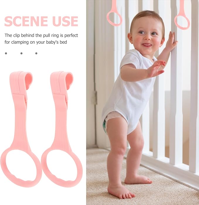 VANZACK 4 Pcs Baby Pull up Rings Baby Playpen Pull up Rings Baby Bed Stand Walking Exercises Assistant - Crib for Infant Toddler