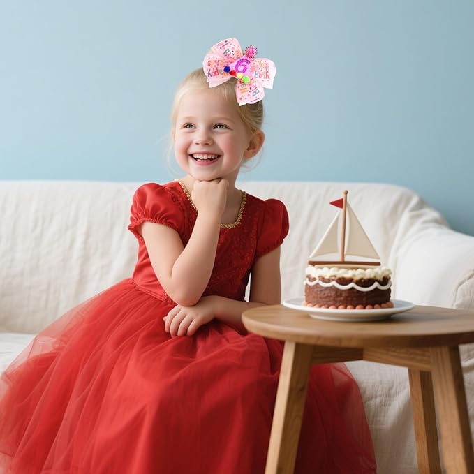 6th Birthday Hair Bow for Girls, Hot Pink Hair Clips Hair Accessories for Girls 1 2 3 4 5 6 Years Birthday Party Supplies Decorations