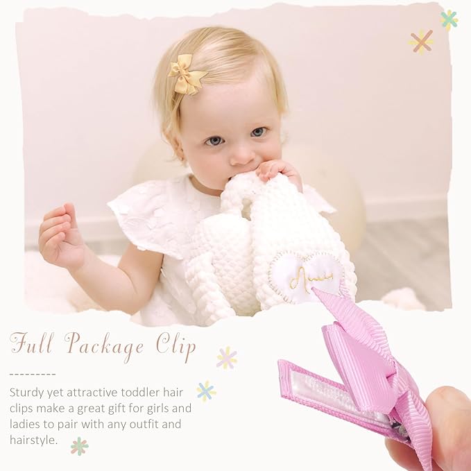 CÉLLOT Hair Clips for Girls - 50PCS Fully Lined Hair Bows Alligator Clips for Toddlers, Infants, Kids, 25 Pinky Color Pairs