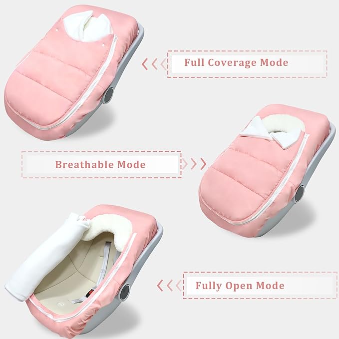 Car Seat Cover Baby Winter, Waterproof Carseat Covers Newborn Girl, Windproof Infant Car Seat Cover Warm & Breathable Use Universal Pink