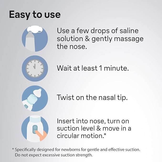 Braun Electric Nasal Aspirator - Mucus Remover, Blocked Nose Relief for Newborn, Baby and Toddler, Electric Suction Power, 2 Suction Levels, 2 Nose Tip Sizes, Dishwasher Safe, FSA and HSA Eligible